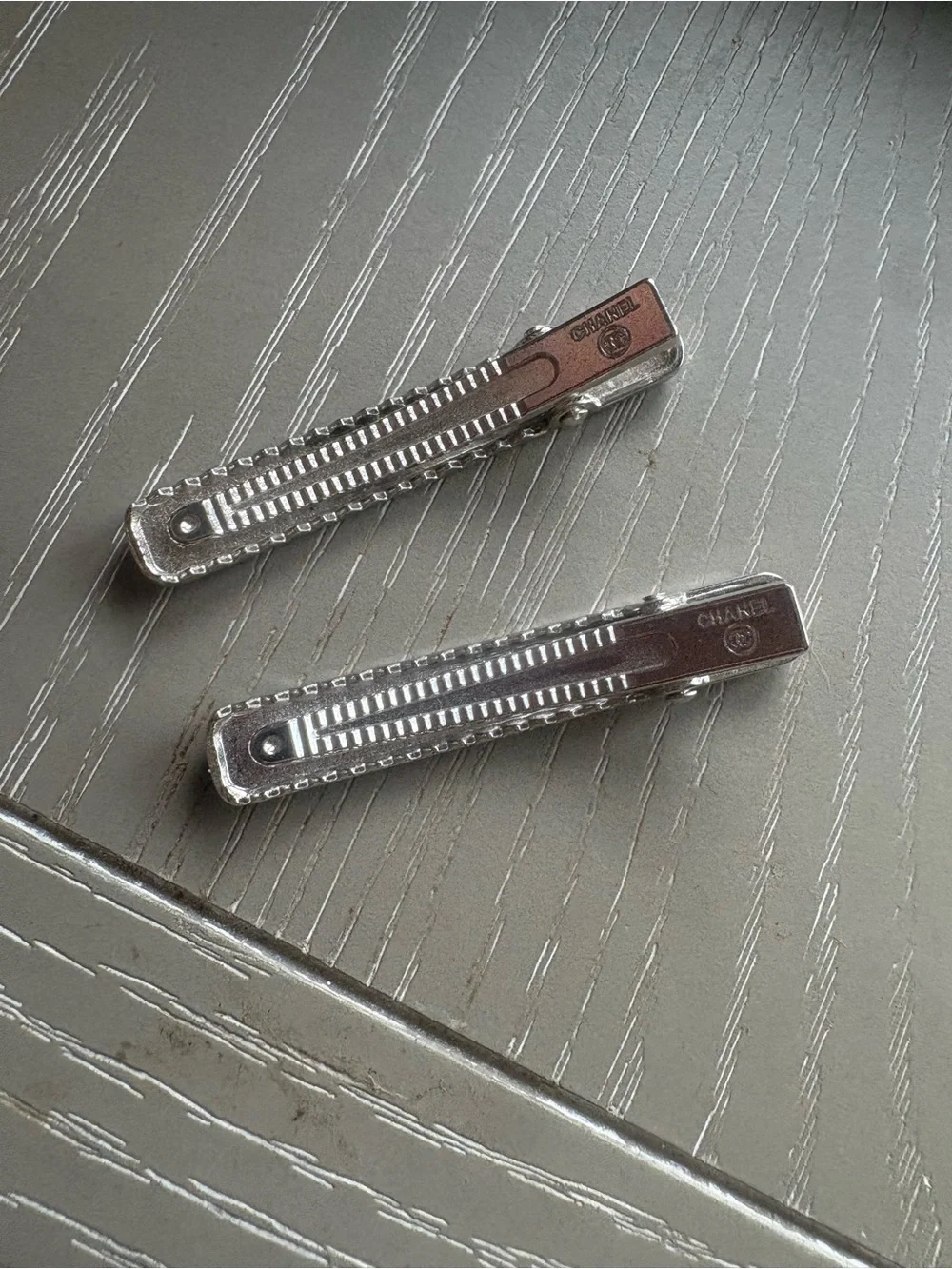 FASHION Silver Logo with rhinestones Rectangular Hair Clips - Set of 2